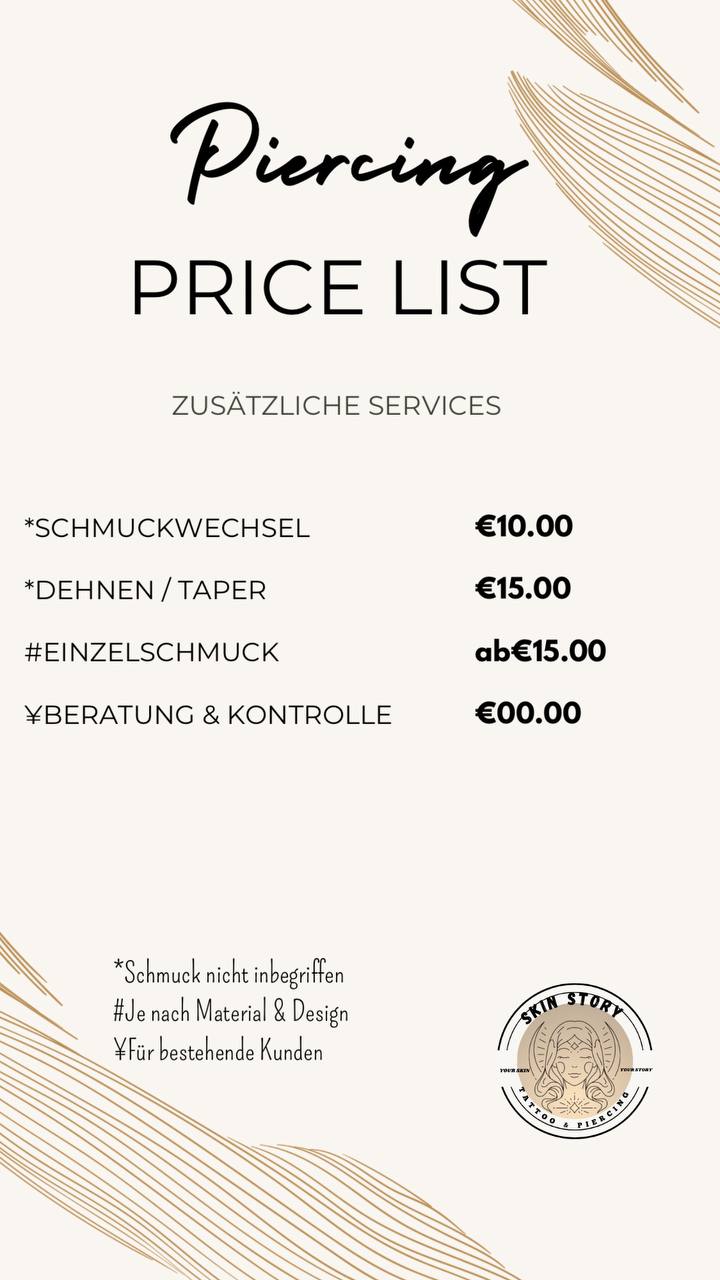 Piercing Preis Liste 1