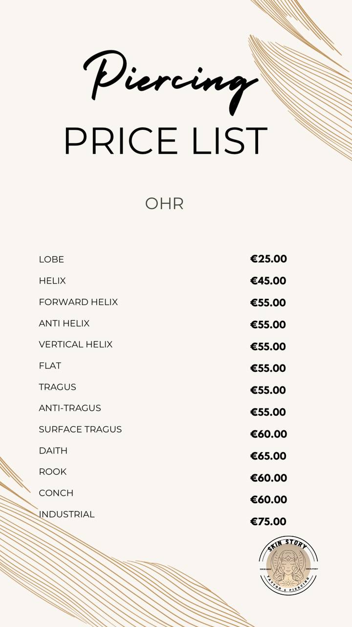Piercing Preis Liste 2