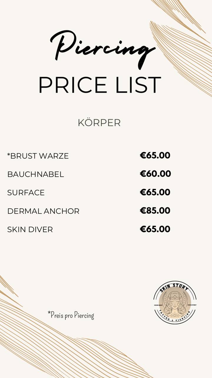 Piercing Preis Liste 4